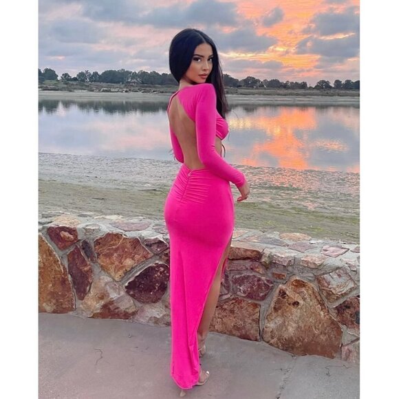 NOOKIE Jewel Gown in Neon Pink Size X-Large - Picture 3 of 15